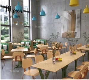 Ensemble <span class=keywords><strong>de</strong></span> mobilier moderne en bois et cuir pour cafétéria, café et restaurant : banquette, chaise et table - Product Image 2