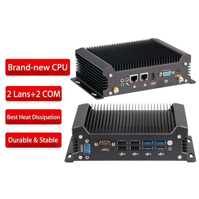 Fanless Industrial I3 I5 I7 Embedded Mini Pc Intel 8th Gen 2*HD MI 2*COM 2*LAN Support 4G