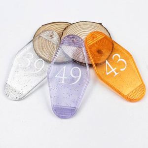 Wholesale Custom Gilding Letter Logo Plastic Key Chain Retro Vintage Motel Hotel Room Glitter Key Tags Colorful Design Keychain - Product Image 6