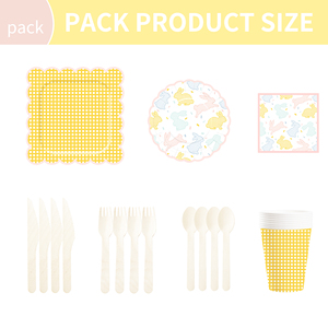 DAMAI Easter Party Theme Decor Bulk Wholesale Set Yellow Check Easter Rabbit Paper Plates <b>Tablecloth</b> Party <b>Disposable</b> Tableware - Product Image 6