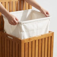 Cesto de Roupa Versátil de Bambu com Tampa e Forro Removível, Grande Estação de Armazenamento de Roupas para Banheiro e Spa