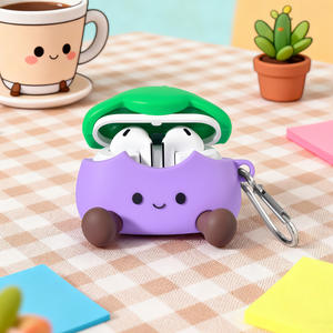 Étui de protection en silicone pour écouteurs <span class=keywords><strong>VILO</strong></span>, motif aubergine mignon de dessin animé, anti-chute et écologique, compatible avec les modèles 2/3/4/<span class=keywords><strong>Pro</strong></span>/<span class=keywords><strong>Pro</strong></span> 2 - Product Image 3