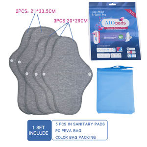 AIO Lot de 6 serviettes menstruelles réutilisables en tissu lavable à ailes pour femmes <span class=keywords><strong>serviette</strong></span> hygiénique <span class=keywords><strong>post</strong></span>-<span class=keywords><strong>partum</strong></span> avec emballage de rangement portable - Product Image 3