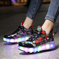 Chaussures à roulettes rétractables à 2 roues avec éclairage LED USB rechargeable 2023, chaussures à roulettes tendance unisexes, chaussures à roulettes clignotantes pour enfants