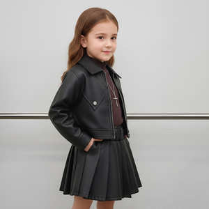 Luxuriöses PU-Lederjacken- und Faltenrock-<span class=keywords><strong>Set</strong></span> – Cooles Kunstleder-Zweiteiler-Outfit für den Herbst – Großhandel - Product Image 5