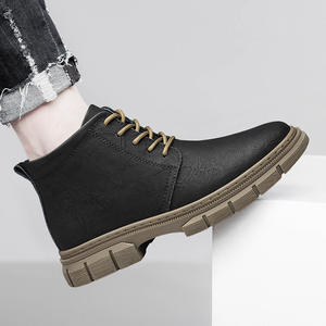 Bottes décontractées en cuir rétro tendance automne-hiver pour hommes, style workwear, doublées polaire, chaudes, respirantes, antidérapantes, à lacets - Product Image 2