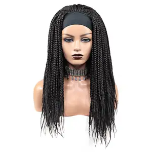 Box Braided Headband Wigs for Africa Black Women 24'' Natural with Baby Hair Synthetic Headband Wig Long Crochet Braid Hair Wigs