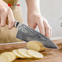 Set Pisau Damascus VG10 67 Lapis Mewah, Gagang Kayu Zaitun Full-Tang Profesional 5 Buah Pisau Koki untuk Label Pribadi/OEM Merek