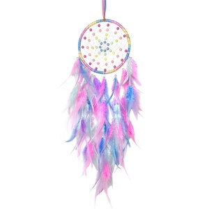 Penjualan laris dekorasi dinding penangkap Mimpi kerajinan logam Modern manik-manik warna-warni hadiah lonceng angin bulu untuk anak perempuan - Product Image 5