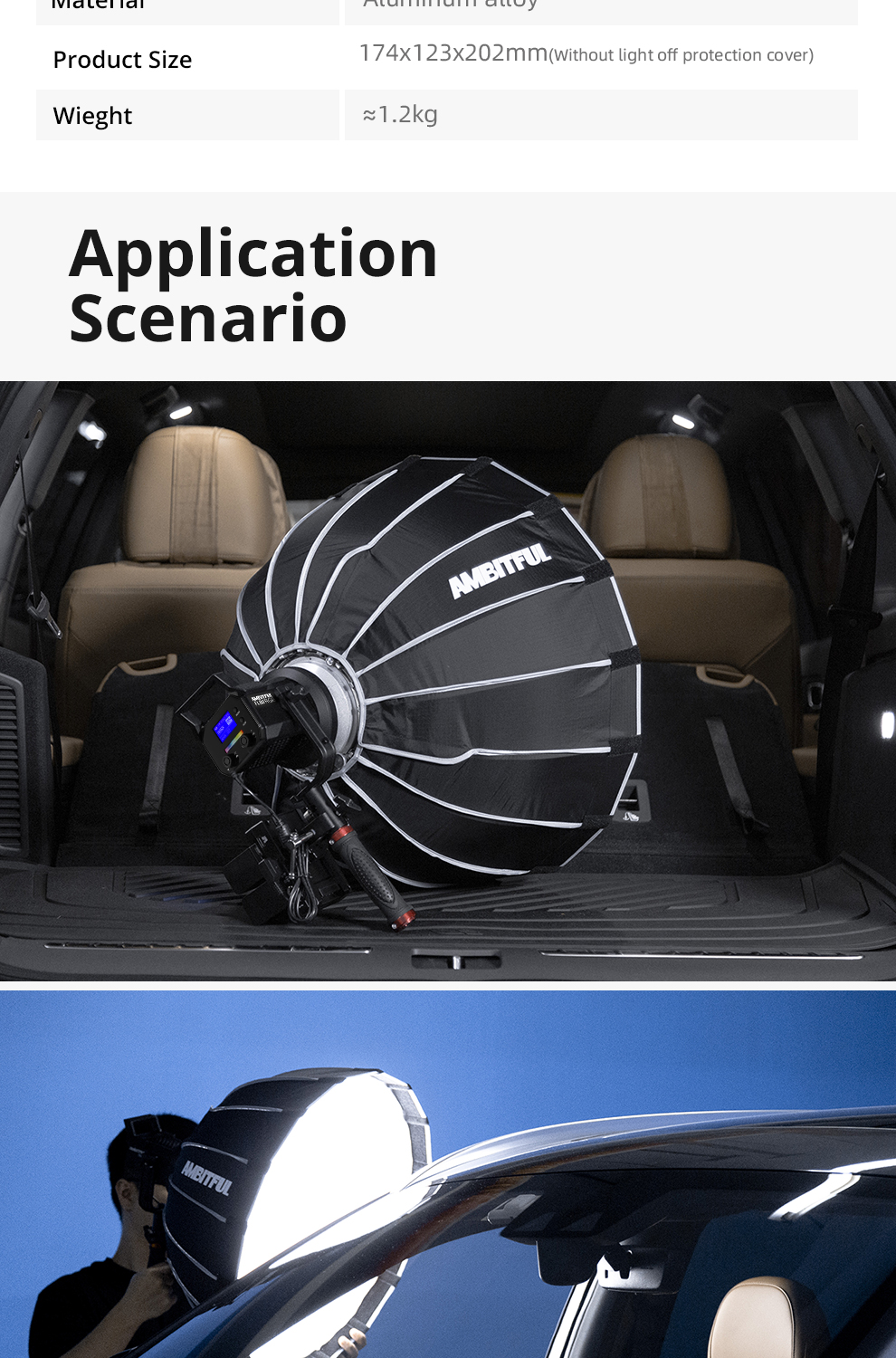 AMBITFUL FL80 RGB LED Video Light 80W 5600K Outdoor Photography Daylight Lighting Adjust Brightness Bowens Mount Support APP