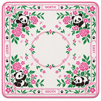 Tapis de Mahjong de Luxe Moderne Américain, Motif Floral en Acrylique Panda, Empreinte de Patte Directionnelle Rose Vert, Design Personnalisé pour 4 Joueurs