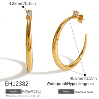 Boucles d'oreilles créoles ouvertes épaisses SUMMLY avec zircon unique, grandes boucles d'oreilles pendantes en cercle incurvé pour femme, style minimaliste pour le quotidien et les soirées