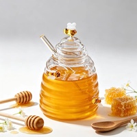Vente en gros de distributeurs de miel en verre de luxe pour la maison et la cuisine, design créatif personnalisé, avec des abeilles 3D