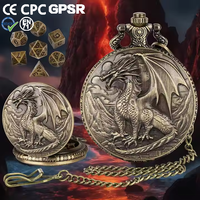 Collier en métal avec design de montre de poche, dés à jouer en métal avec dragon rugissant, jeu de dés DND pour dragon et donjons