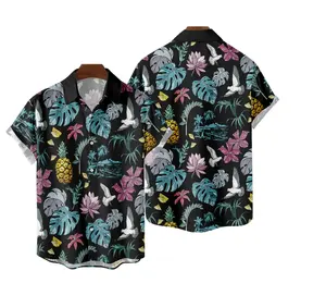Summer Fashion Damen Herren Hawaii hemden Coconut Tree Print Lässig Lose Leinen Kurzarm Beach Tops Street Casual Camisa