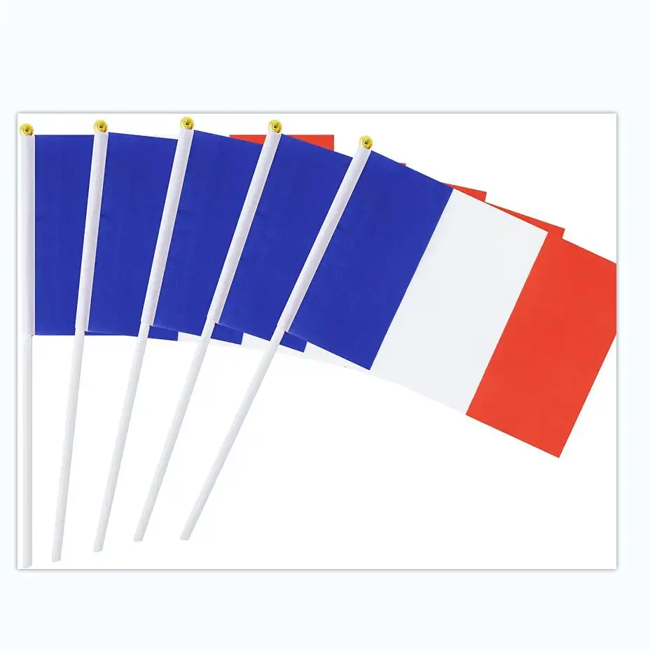 Stock pas cher 14*21cm petit mini drapeau de la France drapeau de bâton tenu dans la main français