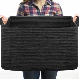 72L XXXL Large Foldable Cotton Rope <strong>Basket</strong> with Handle Rectangle Woven Nursery <strong>Blanket</strong> Storage <strong>Basket</strong> <strong>for</strong> Kids' Toys - Product Image 1