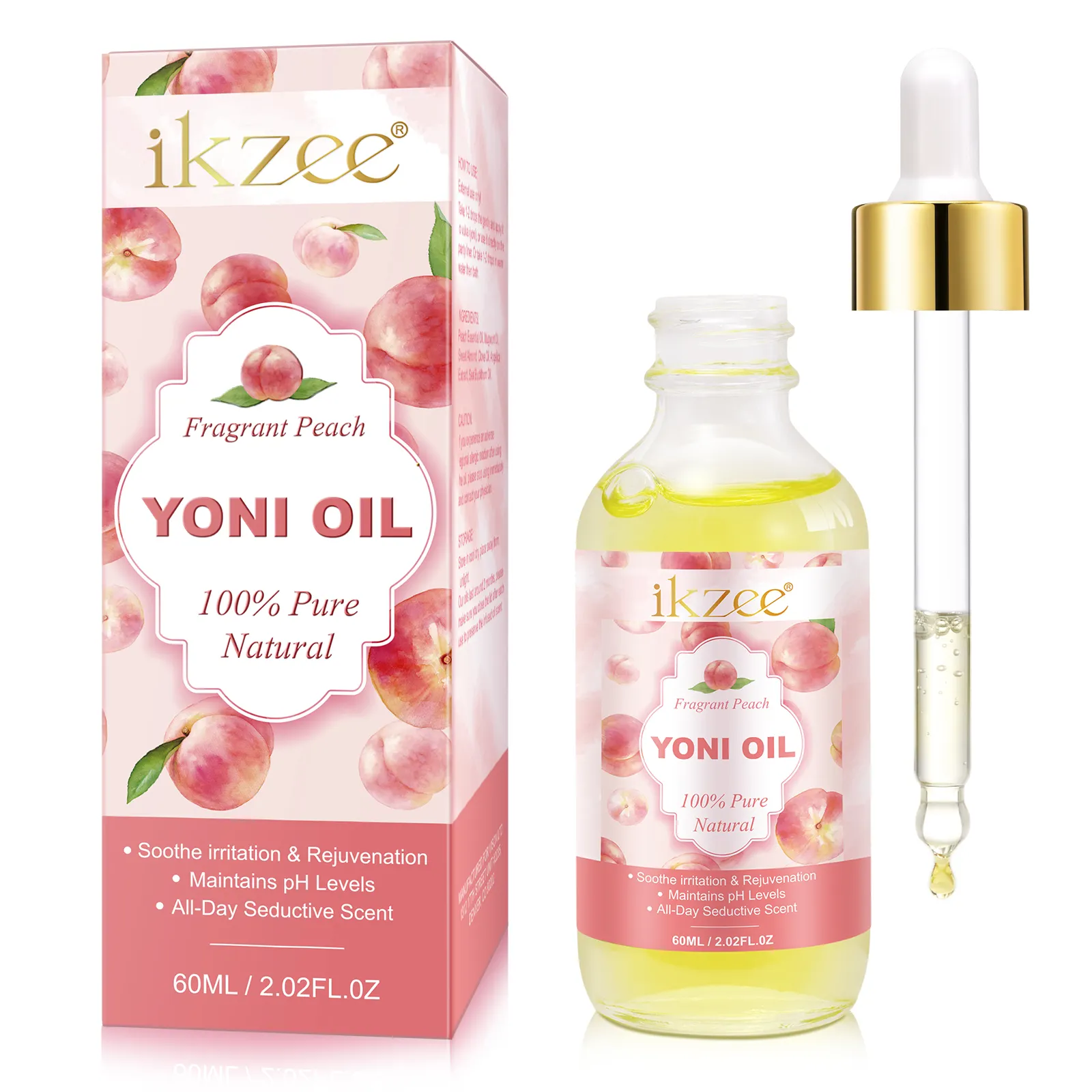 IKZEE พีชหล่อลื่นส่วนที่ใกล้ชิด 60ml น้ํามันโยนีเพศฉลากส่วนตัวขายส่งอินทรีย์น้ํามันหอมระเหยโยนีสําหรับผู้หญิง