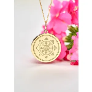 Factory Wholesale 18k Gold Plated Dharmachakra Necklace Stainless Steel High Polished Personalized Dharma Chakra Pendant