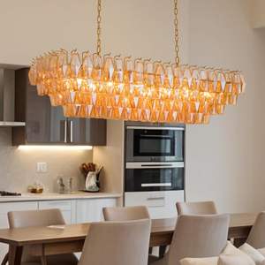 Luminaire de table de bar d'hôtel, luminaire suspendu rectangulaire en verre ambré, lustre à 4 niveaux, <span class=keywords><strong>lampe</strong></span> de plafond - Product Image 3