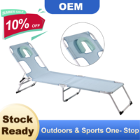 Chaise longue pliante moderne en fer pour extérieur, avec tissu Oxford, dossier réglable et ouverture pour le visage, idéale pour la plage, le parc et le jardin