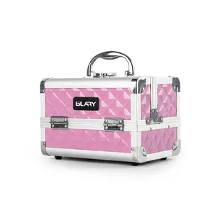GLARY tragbarer Reisetaschen-Makeup-Tasche Multi-Tablett Hartschminktasche mit Griff langlebiger Aluminiumrahmen Makeup-Schachtel