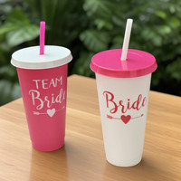 Bouteilles d'eau en plastique PC pour fête prénuptiale et mariage UNITED avec couvercle et paille, pour boire directement, écologiques, anti-corrosion, style américain