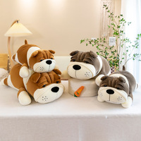 Peluche Bouledogue Douce et Moelleuse, Poupée Bouledogue Allongée Marron et Blanche, Coussin, OEM ODM Personnalisé, Vente en Gros