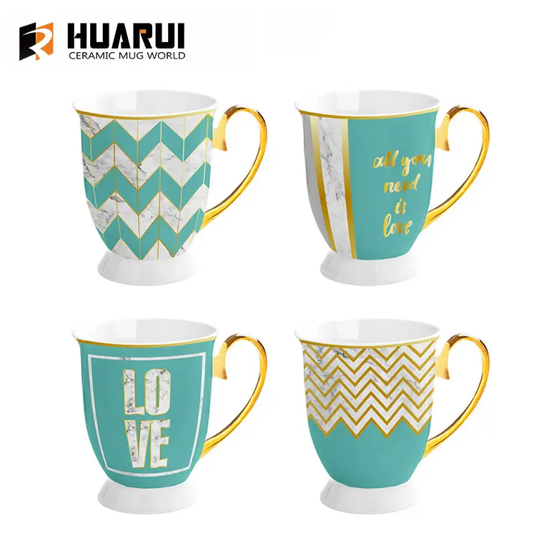 Tazza con motivi geometrici di lusso personalizzati con coperchio manico con bordo dorato tazza in ceramica tazza da caffè in porcellana