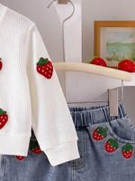 Ensemble pour fillette : Cardigan blanc à motif fraises + Jupe en jean, 2 pièces, Collection Automne 2026