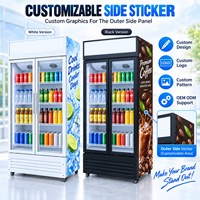 Réfrigérateur de présentation à double porte vitrée grande capacité, refroidi par air, avec éclairage supérieur pour boissons