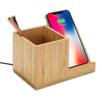 Chargeur rapide sans fil avec organisateur de bureau certifié Qi chargeur à Induction en bois de bambou support de stylo porte-crayon chargeur sans fil