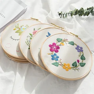 Embroidery Starter Kit With European Pattern and Instructions Cross Stitch Set Flowers Plant Stamped Embroidery Kits With Hoops