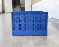 Caisse pliante en plastique recyclable robuste bleue, empilable, panier de manutention en maille solide, stockage logistique