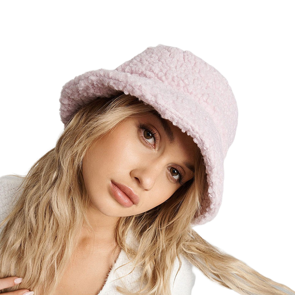 FF512 Solid Color Lambswool Fisherman Hat Women Warm Fluffy Fuzzy Furry Cap Winter Fur Bucket Hat