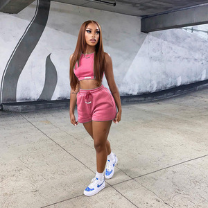 Wsm325 Biểu Tượng Tùy Chỉnh Mùa Hè Sweatsuit 2 Mảnh Thiết Lập Phụ Nữ Polyester Tracksuit T-Shirt Thăng Hoa Rắn Biker Áo Sơ Mi Và Quần Short Bộ - Product Image 4