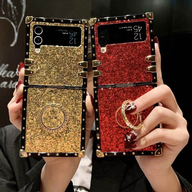 NEW for Z Flip 6/5/4/3/7 TPU+PC Shockproof Mirror Phone Case with Glitter Luxury Bling Design