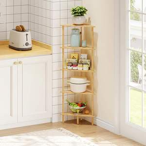 Небольшое пространство 5-ярусная бамбуковая угловая книжная полка современный дизайн многоцелевой стеллаж для легкой сборки гостиной натуральный - Product Image 6