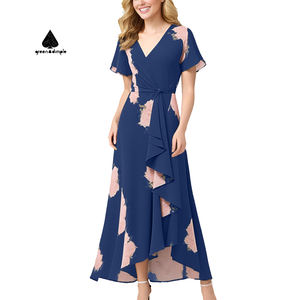 Fabricante de vestidos personalizados 2025 mujeres señora elegante gasa azul Quinceañera <span class=keywords><strong>vestido</strong></span> casual <span class=keywords><strong>largo</strong></span> estampado floral <span class=keywords><strong>vestido</strong></span> - Product Image 1