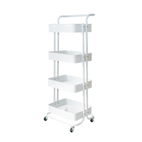 Étagère de rangement de cuisine portable en métal à trois niveaux sur roulettes, durable et multifonctionnelle avec barres de maintien