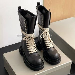 Botas de Plataforma con Cordones y Cremallera Lateral para Hombre, Botines Casuales de Alta Calidad para Parejas, Zapatos Negros de Moda Urbana - Product Image 2