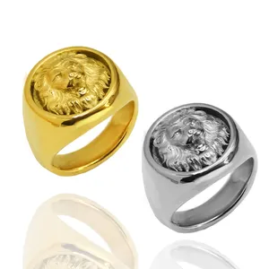 2024 Olivia HipHop Lion Signet cincin baja tahan karat perhiasan hewan kustom gaya Gotik Judah singa kepala cincin jari