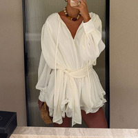 Robe Courte Élégante Blanche à Col en V et Manches Longues Joydressing, Style Bohème Sexy avec Volants Superposés, Robes d'Été en Gros Personnalisables