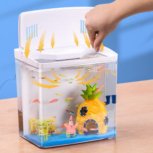 Piccolo filtro posteriore portatile acrilico serbatoio di pesce per i rettili ecologici acquatici, serbatoio di tartaruga serpente con filtro per la pompa dell'acqua di cotone - Product Image 3
