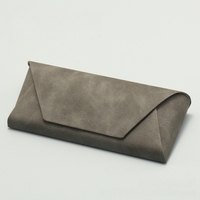 Étui à lunettes presbyopes en cuir gris fait main, style rigide et souple, avec boîte extérieure en papier, carte de test de luminosité, sac d'emballage en tissu OPP