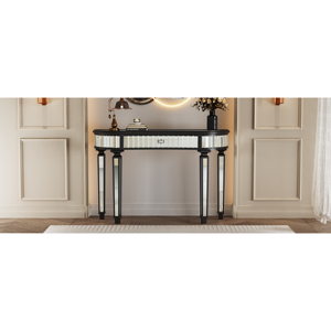 Half Moon Mirrored <b>Console</b> <b>Table</b> 47 Inch Fluted Glass Crystal Knob Drawer <b>Silver</b> Entryway Vanity Desk Bedroom Dressing - Product Image 6