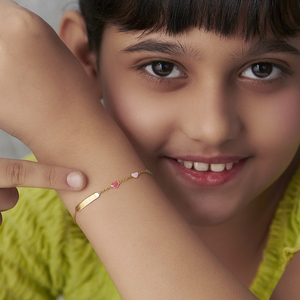 Braccialetto Personalizzato per <span class=keywords><strong>Bambini</strong></span> con Catena in Oro 18K e Barretta in Acciaio Inossidabile con Cuori Smaltati Colorati - Product Image 5