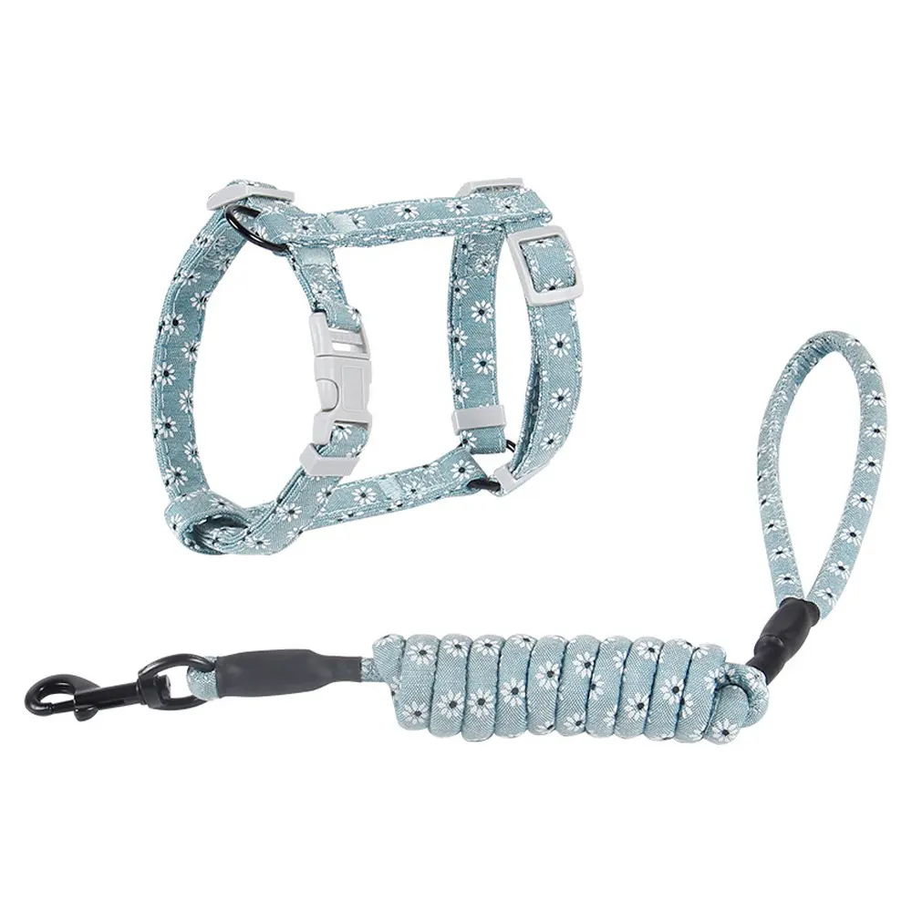 Vente en gros coton sans tirer dans le chiot petit tissu réglable Type H sangle de poitrine corde pour animaux de compagnie laisse ensemble chien chat harnais