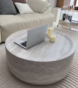 Ronde salontafel met marmerpatroon, trommelvormige salontafel, cocktailtafel van glasvezel, middentafel voor woonkamer of kantoor - Product Image 6
