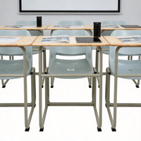 Bureau et chaise intégrés pour salle de classe, gain de place, avec structure renforcée en métal chromé, design moderne pour usage scolaire